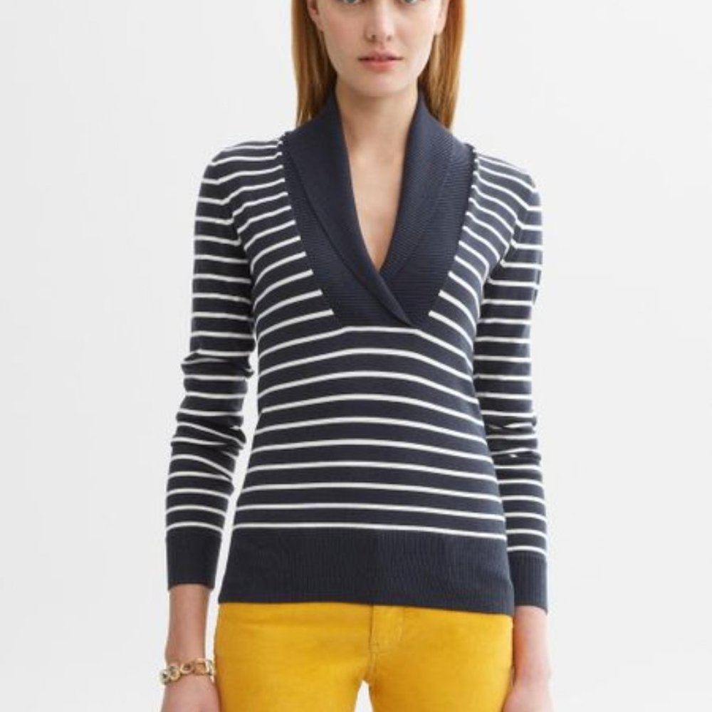 Banana Republic Knit Striped Top with Shawl Collar